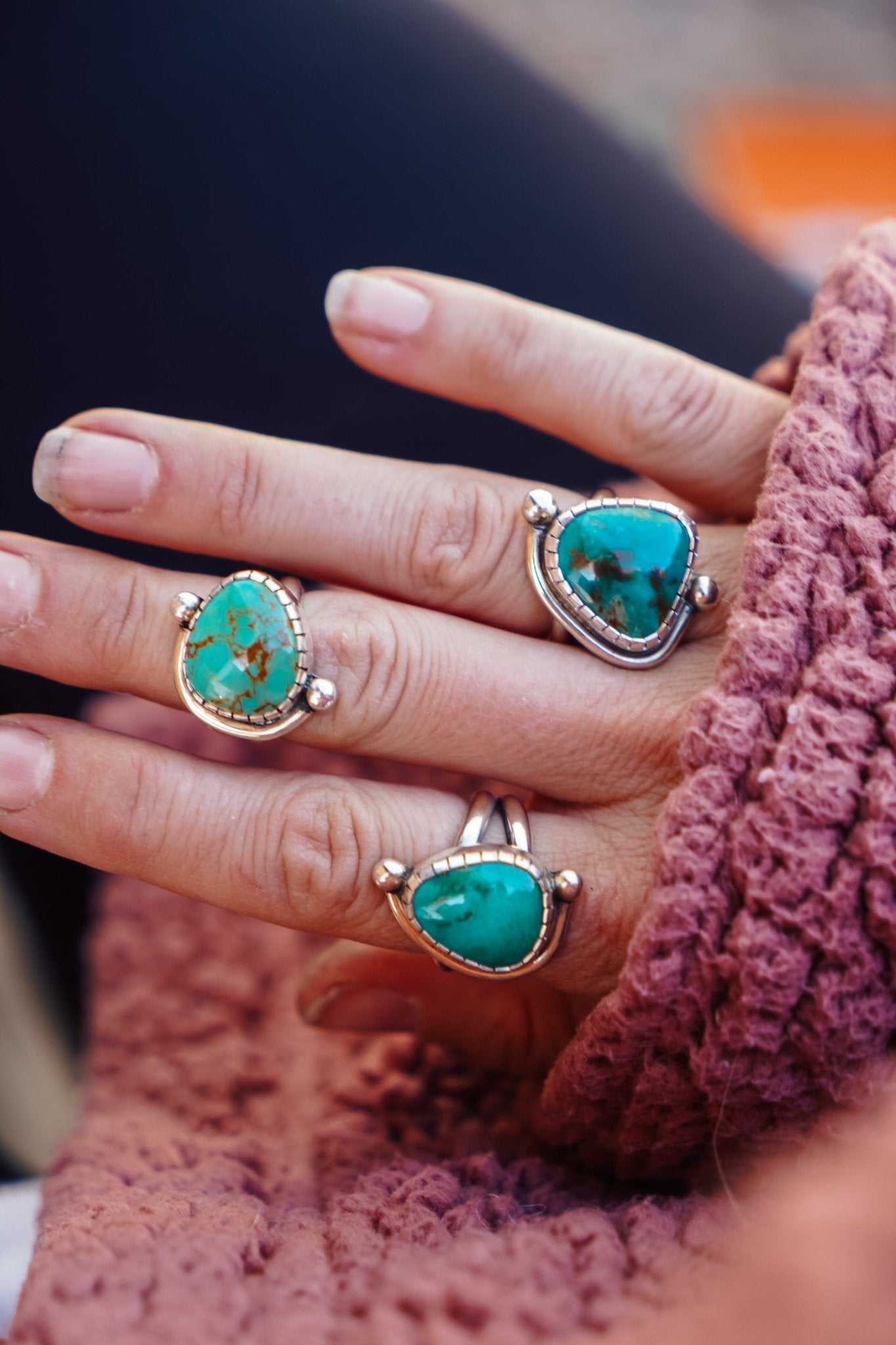 The Orbital Ring in Royston Turquoise (Size 6) - Golden Road Crafted