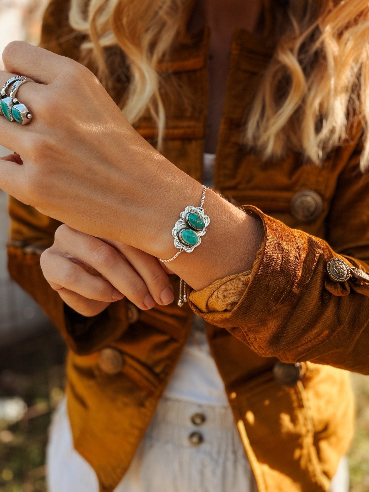 The Out West Bracelet in Carico Lake Turquoise - Golden Road Crafted