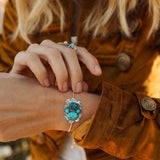 The Out West Bracelet in Carico Lake Turquoise & Lone Mtn Turquoise - Golden Road Crafted