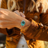The Out West Bracelet in Carico Lake Turquoise & Lone Mtn Turquoise - Golden Road Crafted