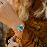 The Out West Bracelet in Carico Lake Turquoise & Lone Mtn Turquoise - Golden Road Crafted
