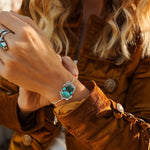 The Out West Bracelet in Carico Lake Turquoise & Lone Mtn Turquoise - Golden Road Crafted