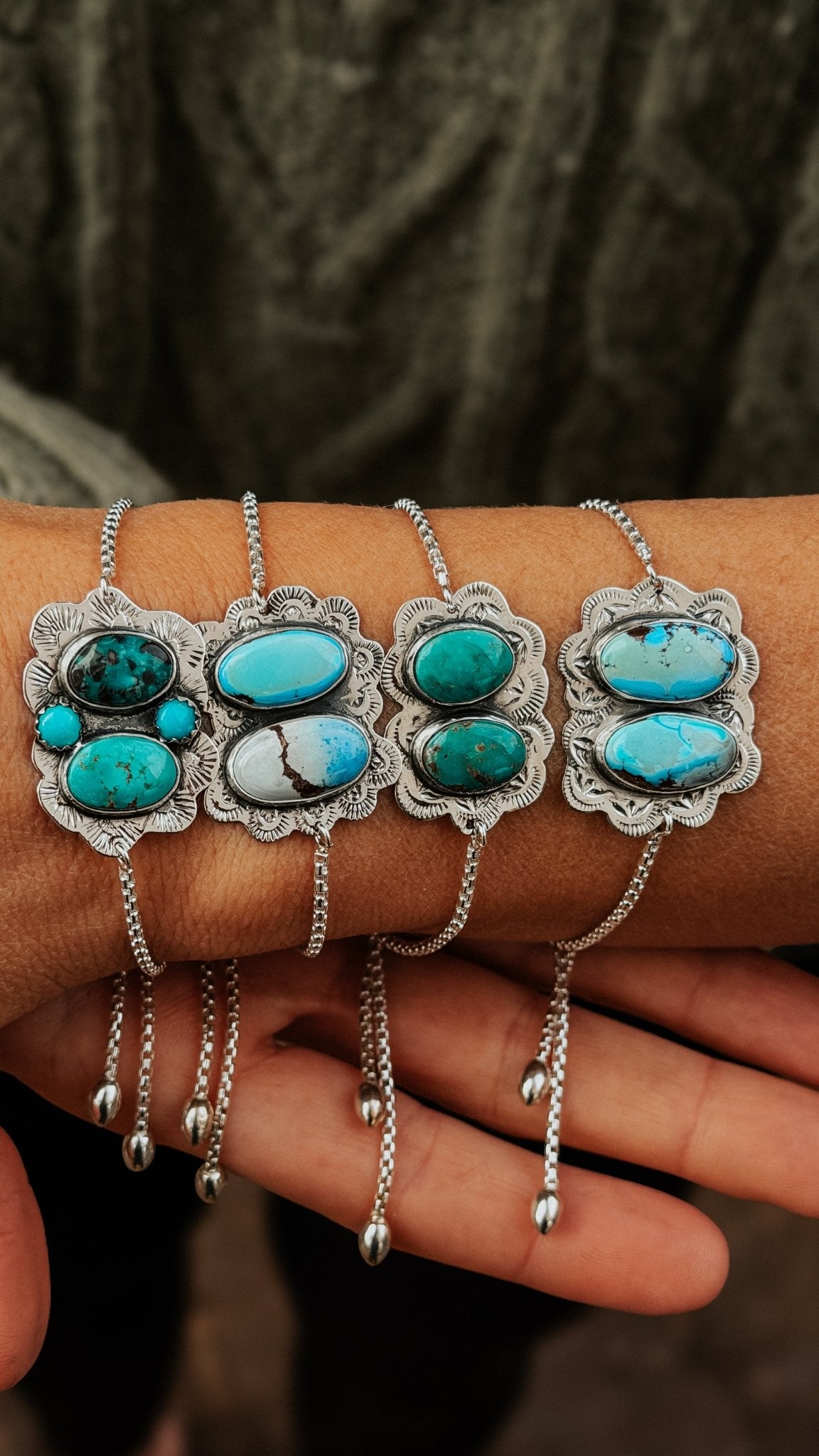 The Out West Bracelet in Carico Lake Turquoise & Lone Mtn Turquoise - Golden Road Crafted