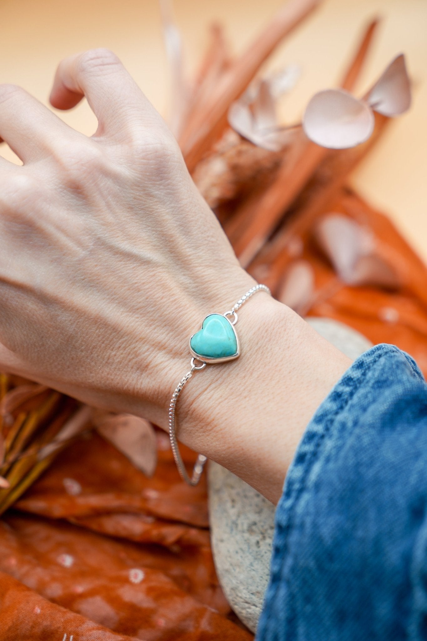 The Out West Bracelets in Chilean Turquoise Hearts - Golden Road Crafted