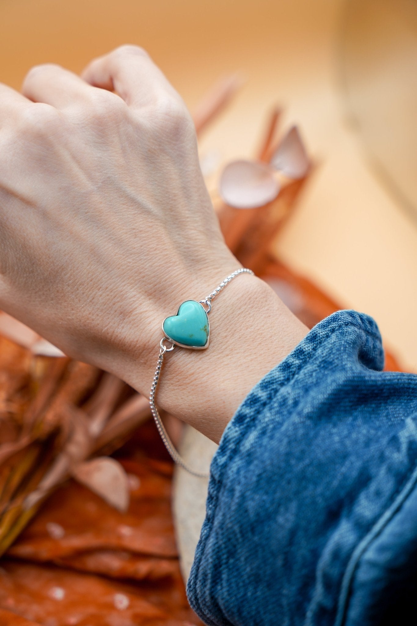 The Out West Bracelets in Chilean Turquoise Hearts - Golden Road Crafted