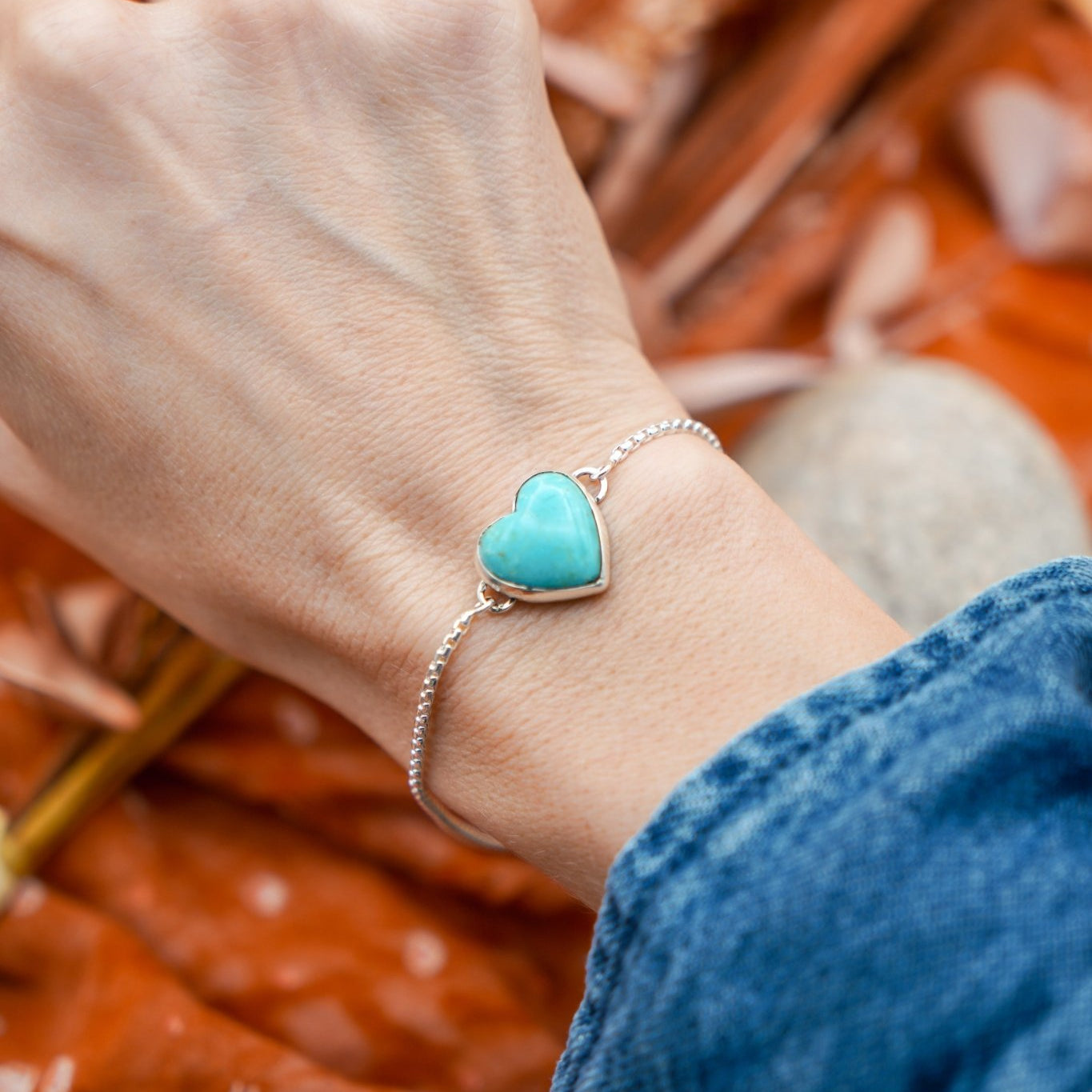 The Out West Bracelets in Chilean Turquoise Hearts - Golden Road Crafted