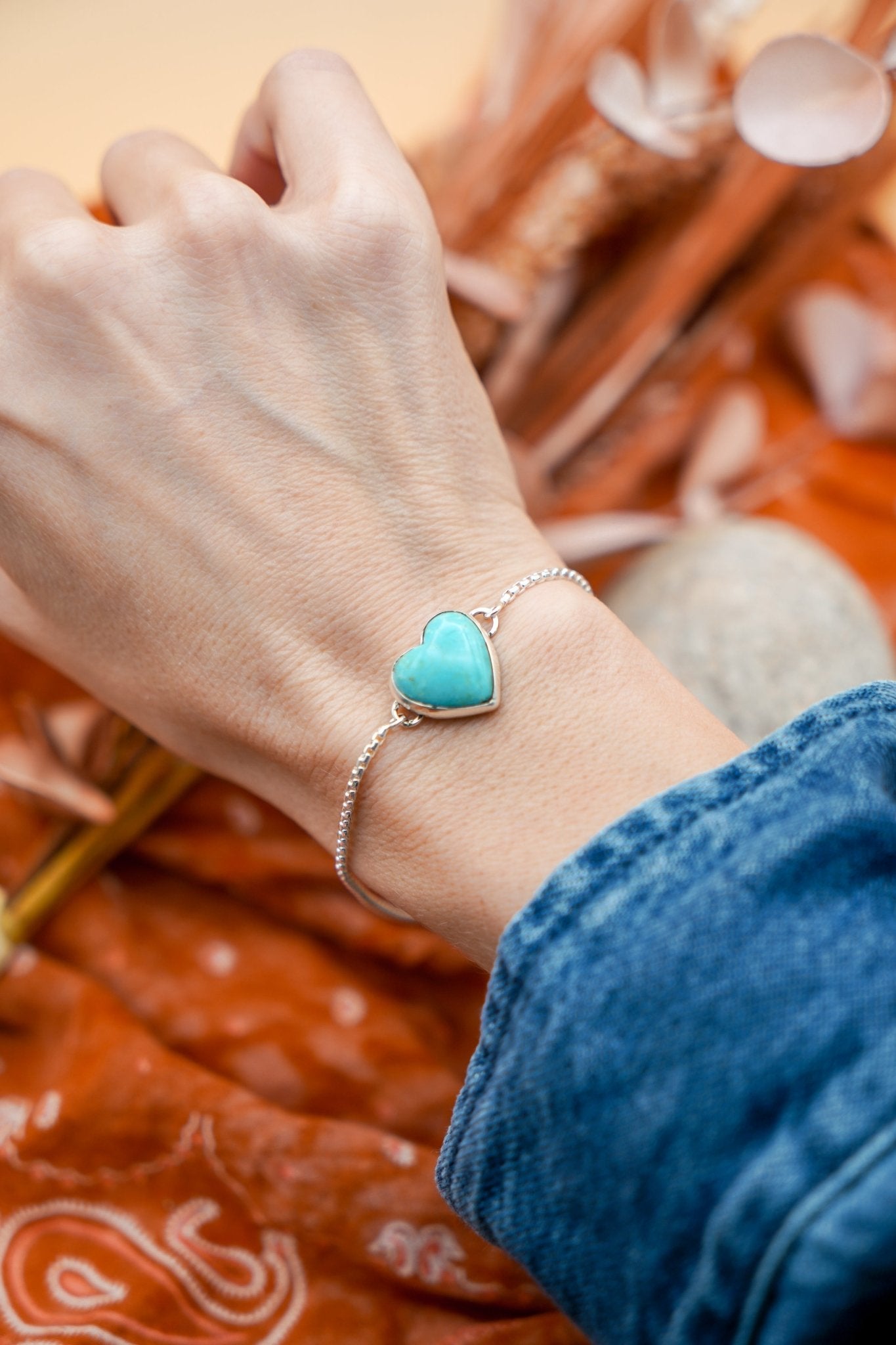 The Out West Bracelets in Chilean Turquoise Hearts - Golden Road Crafted