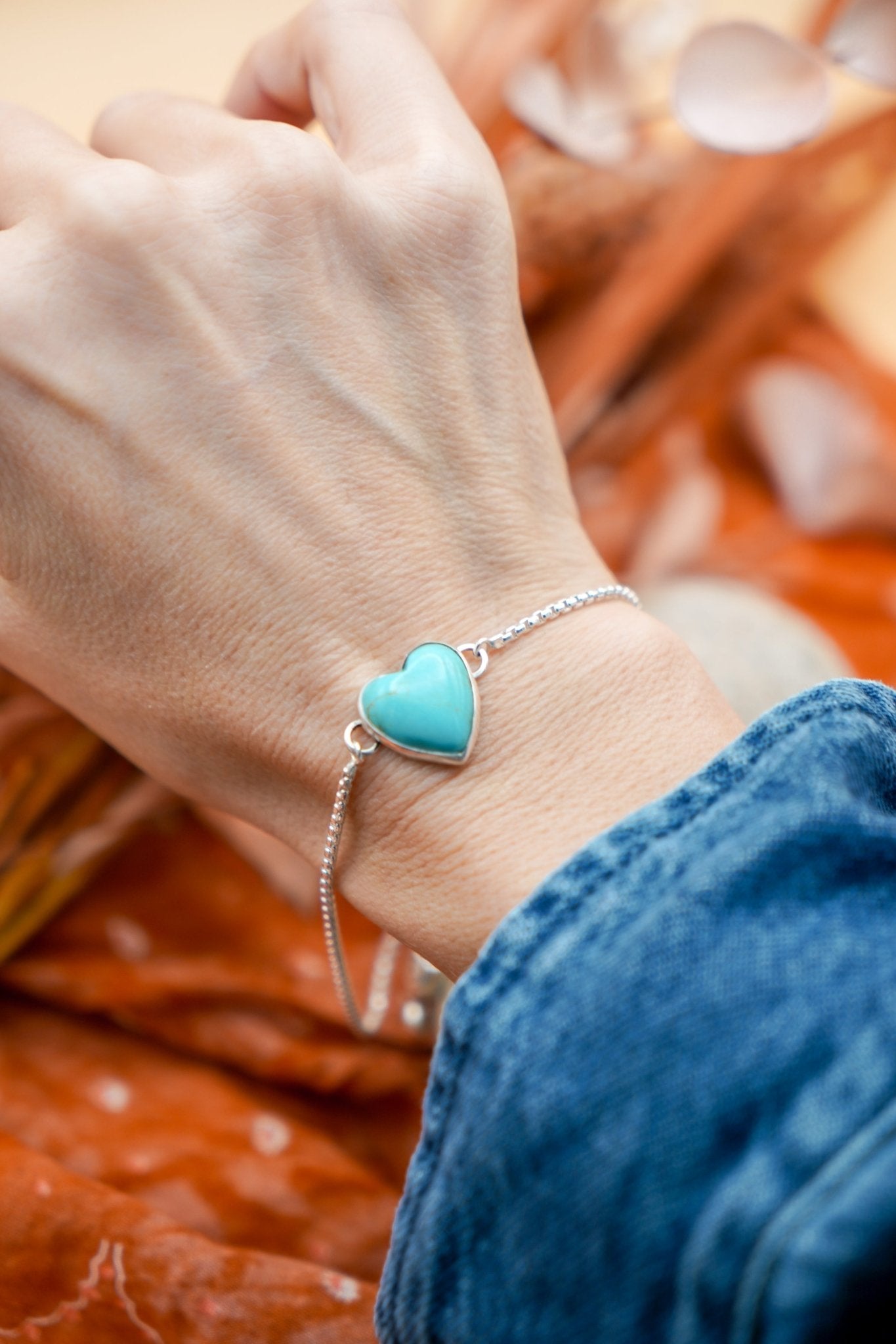The Out West Bracelets in Chilean Turquoise Hearts - Golden Road Crafted