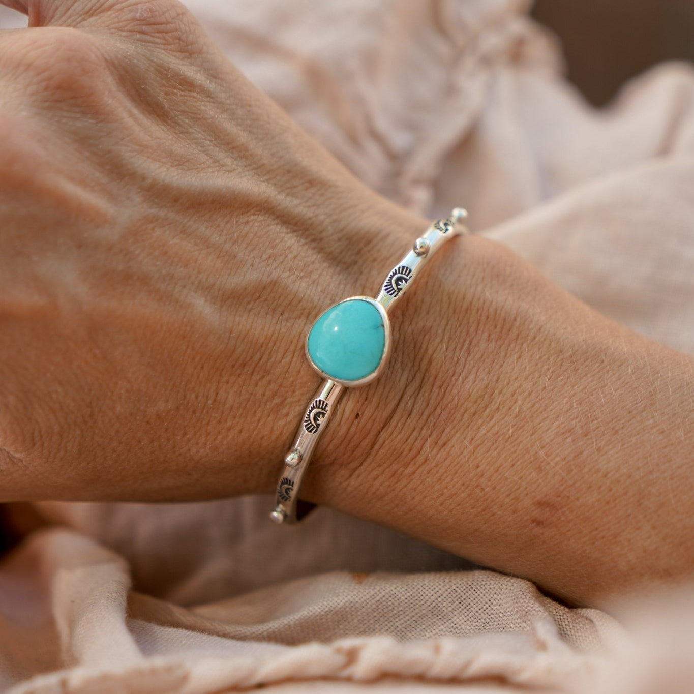 The Passenger Stacking Cuff in Campitos Turquoise - Golden Road Crafted
