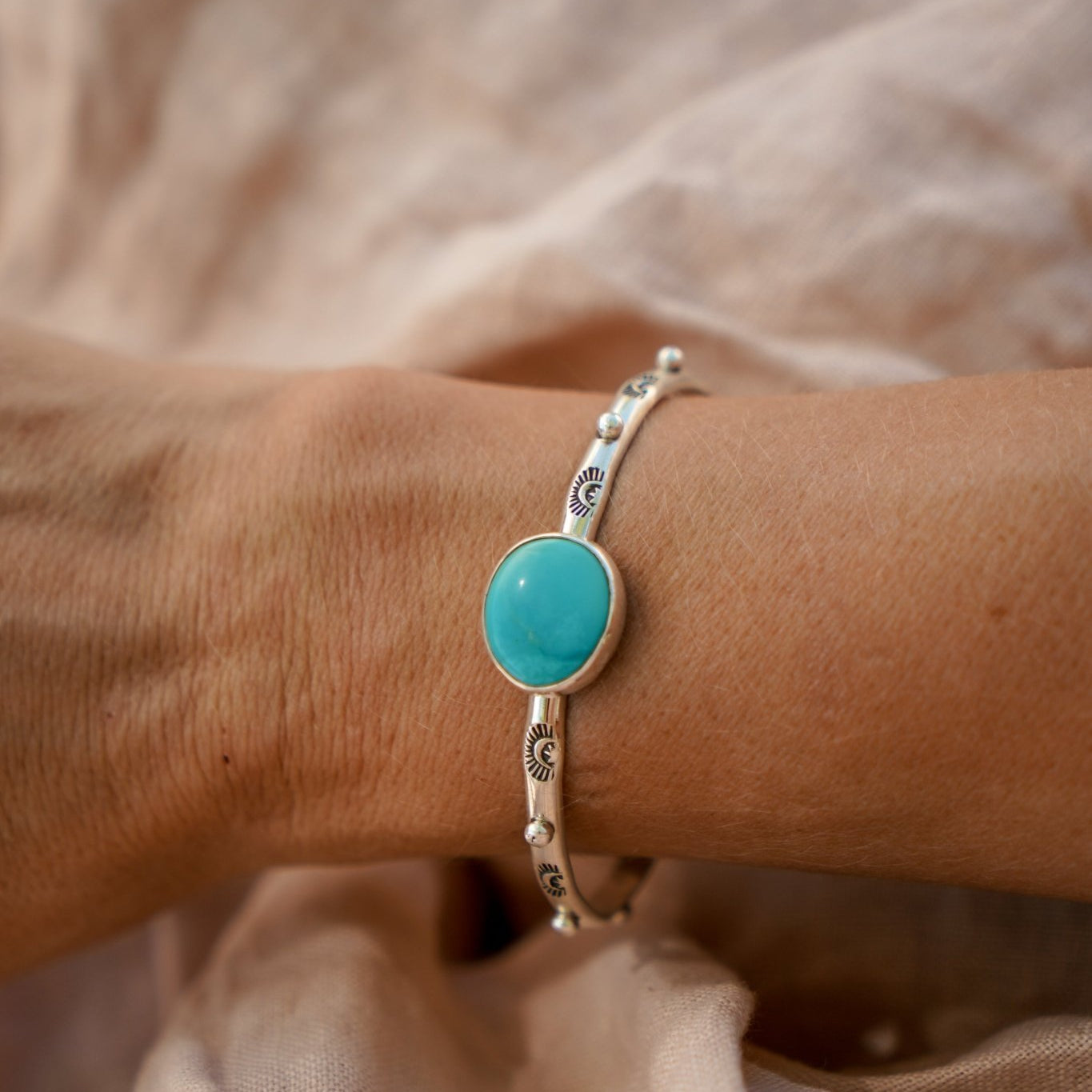 The Passenger Stacking Cuff in Campitos Turquoise - Golden Road Crafted