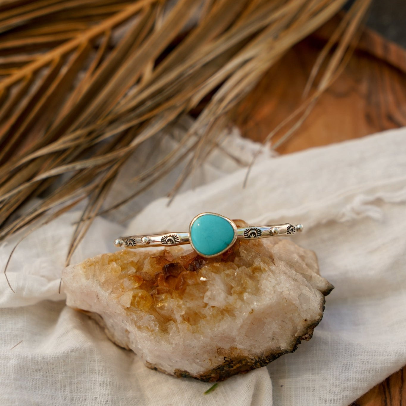 The Passenger Stacking Cuff in Campitos Turquoise - Golden Road Crafted