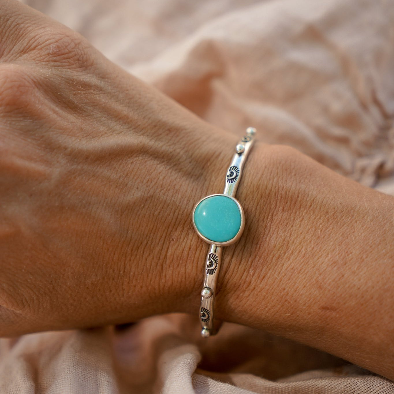 The Passenger Stacking Cuff in Campitos Turquoise - Golden Road Crafted