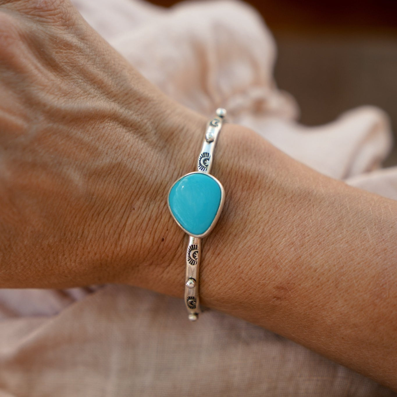 The Passenger Stacking Cuff in Campitos Turquoise - Golden Road Crafted
