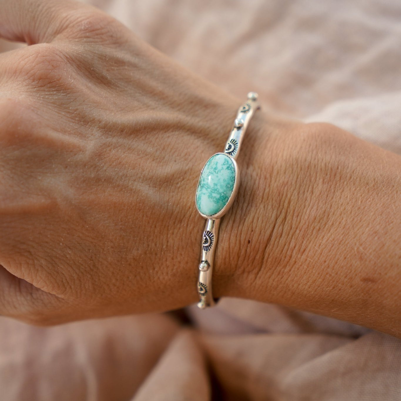 The Passenger Stacking Cuff in Golden Hills Turquoise - Golden Road Crafted