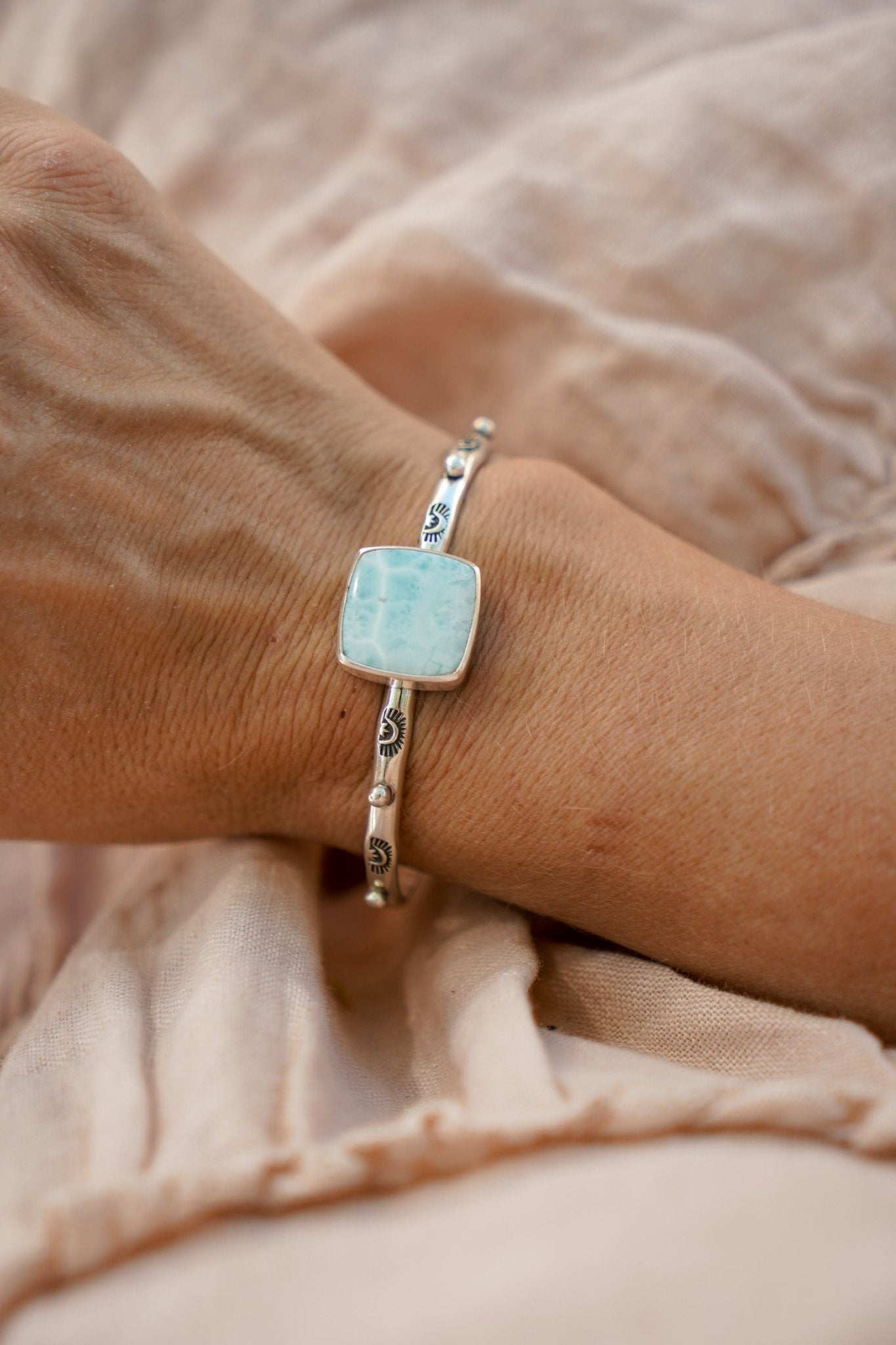 The Passenger Stacking Cuff in Larimar - Golden Road Crafted