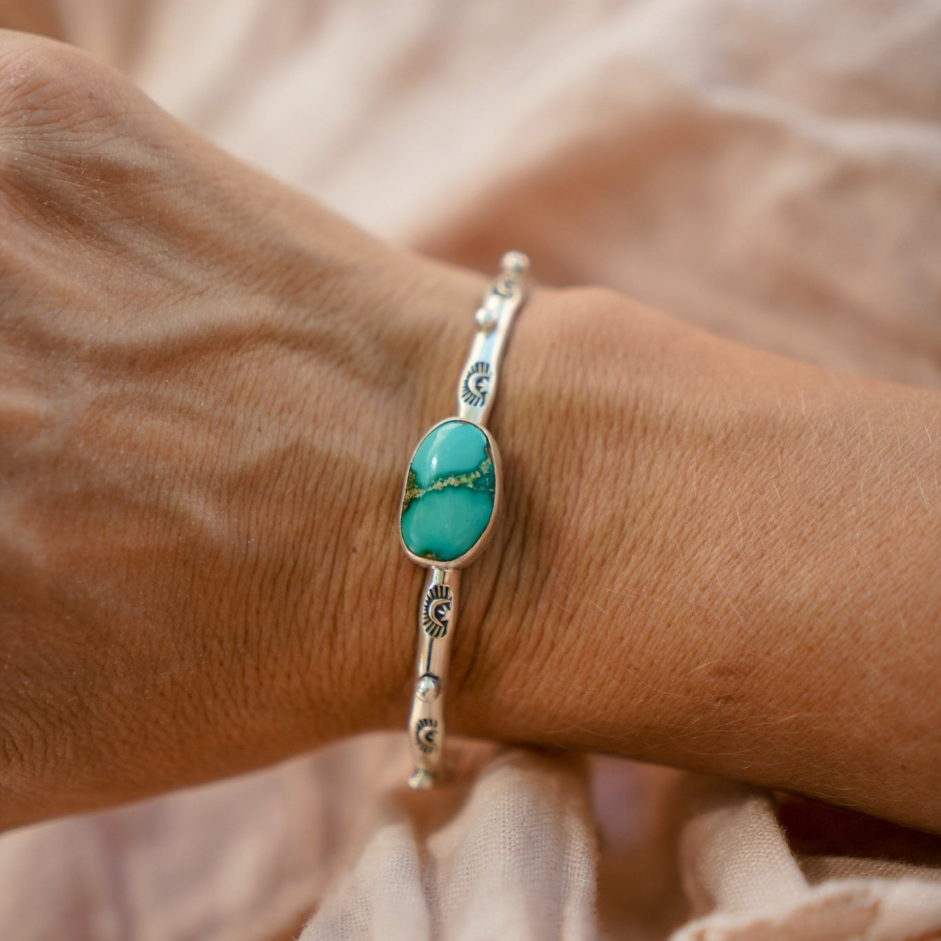 The Passenger Stacking Cuff in Sonoran Mtn Turquoise - Golden Road Crafted