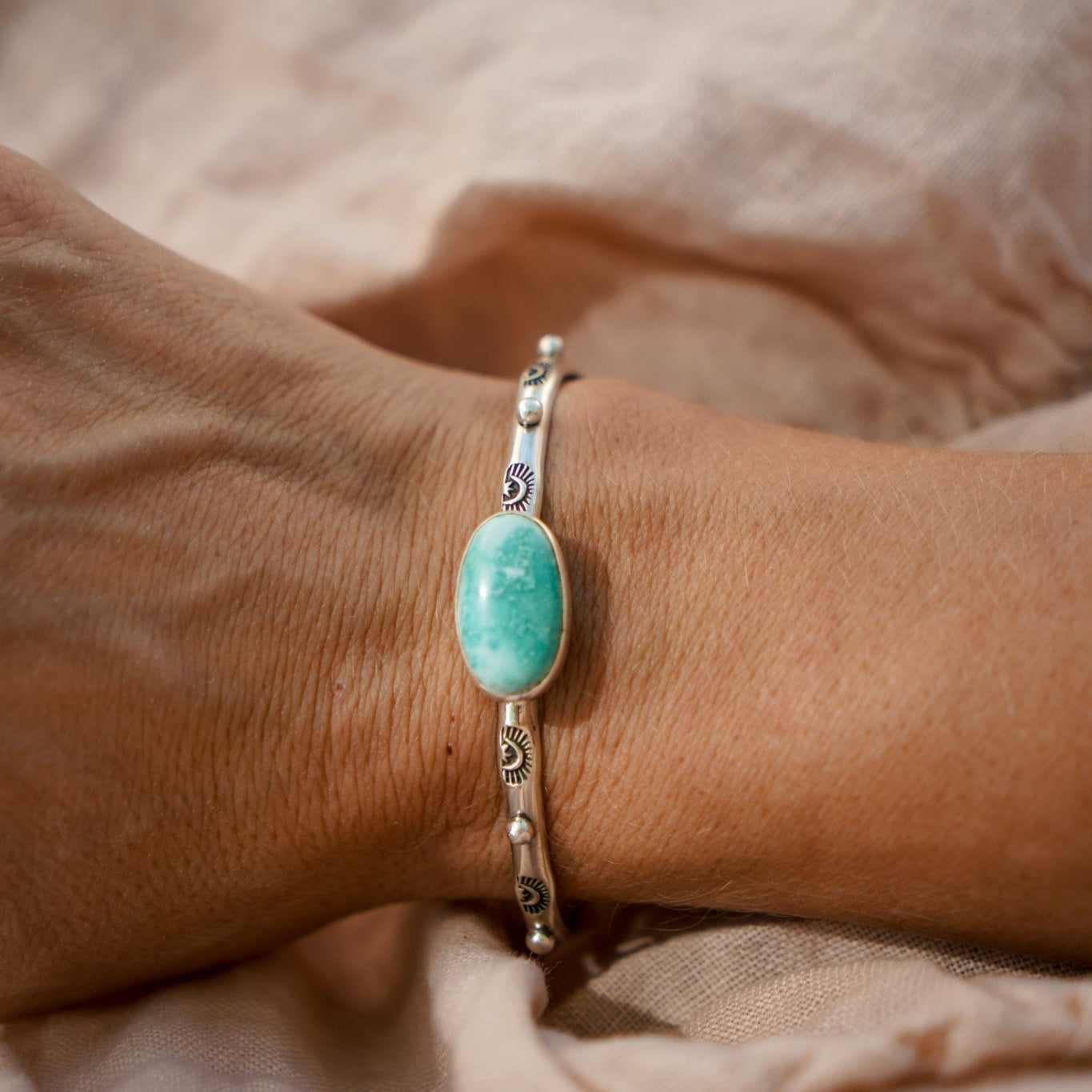 The Passenger Stacking Cuff in Whitewater Turquoise - Golden Road Crafted