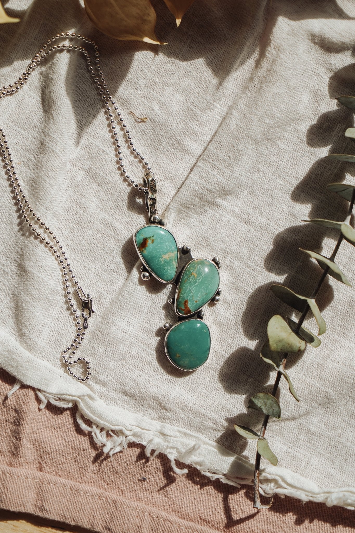 The Prickly Pear Pendant in Royston Turquoise - Golden Road Crafted