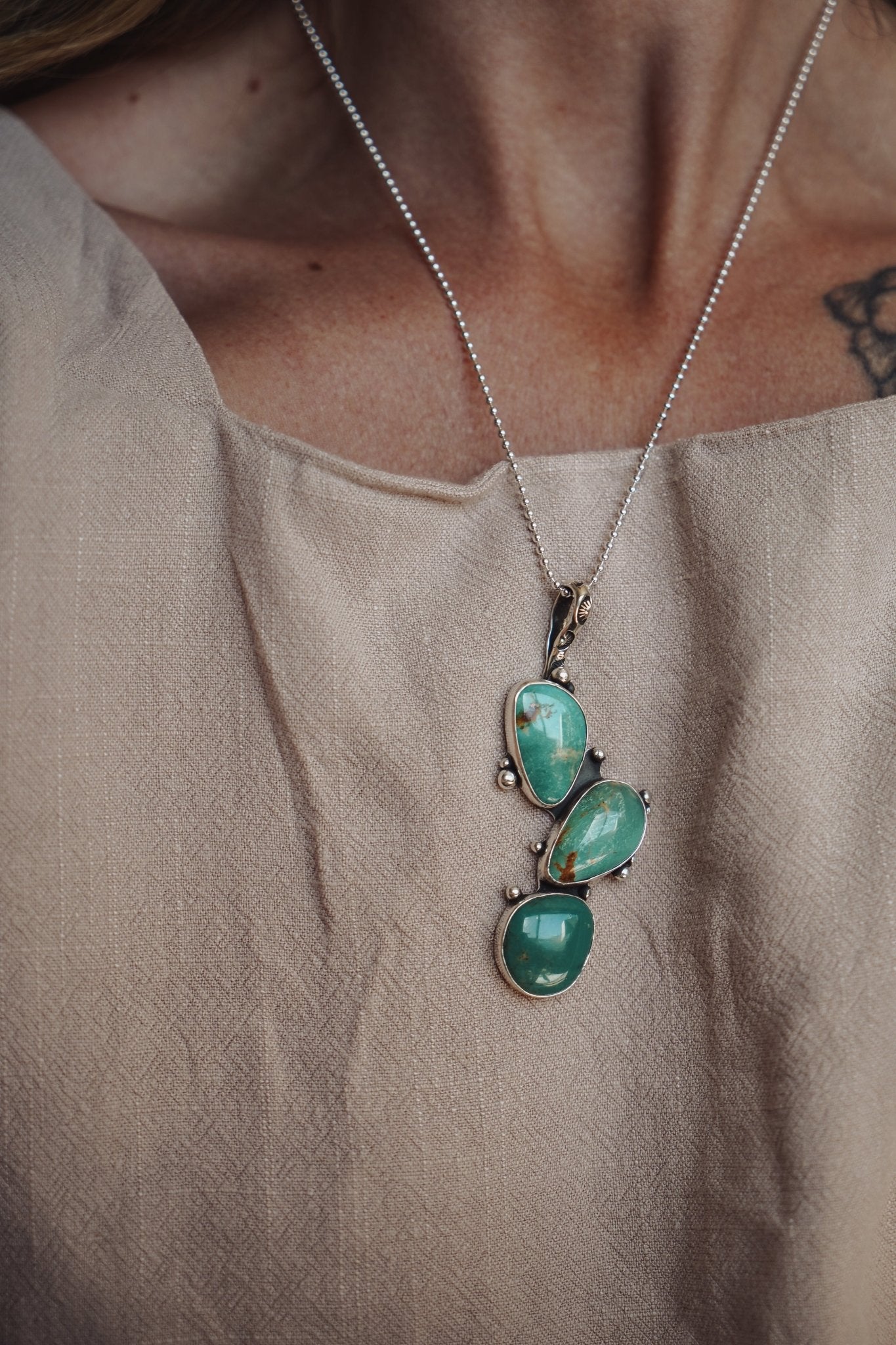The Prickly Pear Pendant in Royston Turquoise - Golden Road Crafted