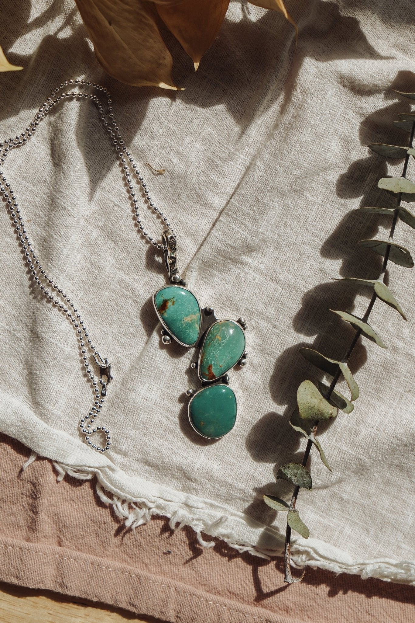 The Prickly Pear Pendant in Royston Turquoise - Golden Road Crafted