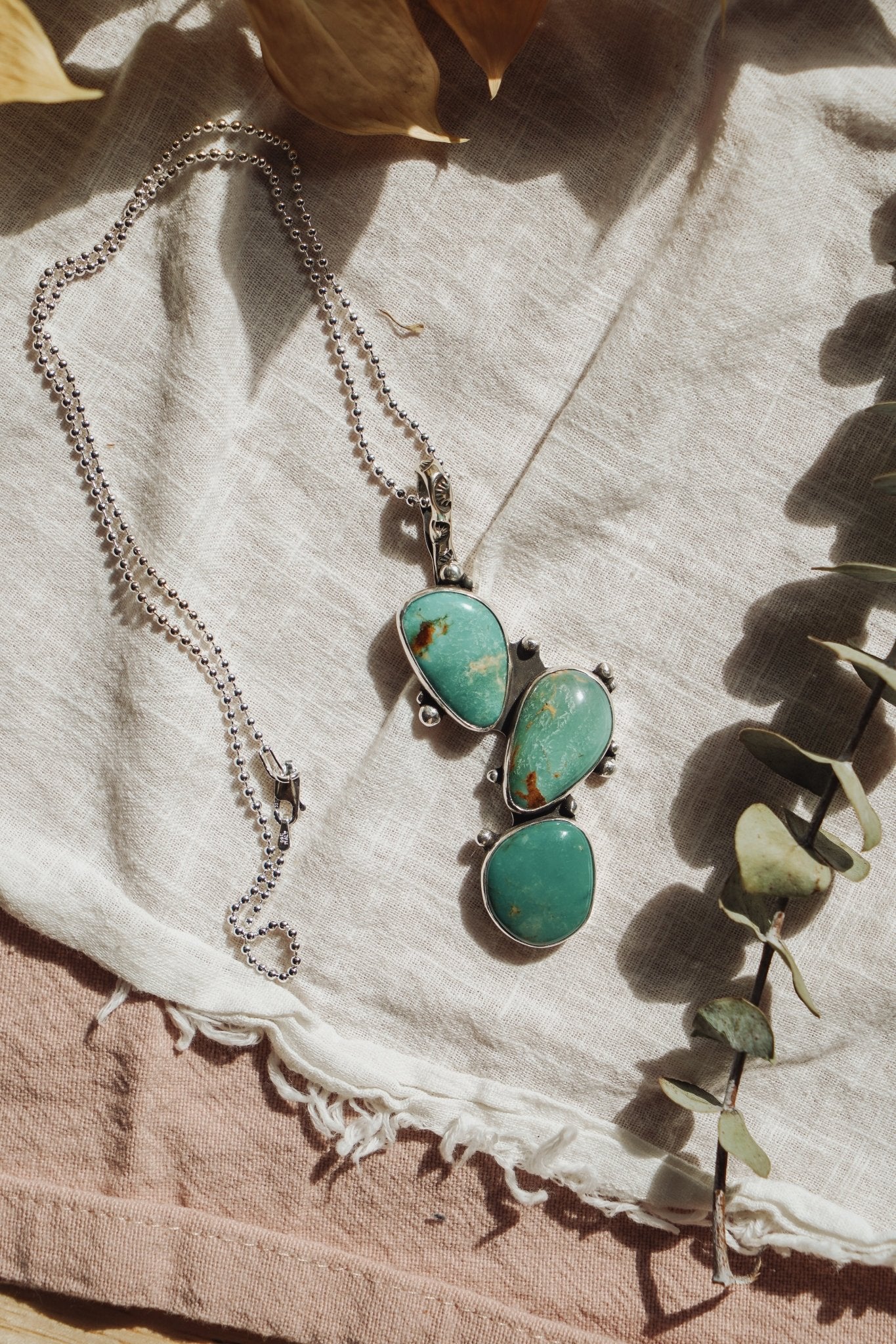 The Prickly Pear Pendant in Royston Turquoise - Golden Road Crafted