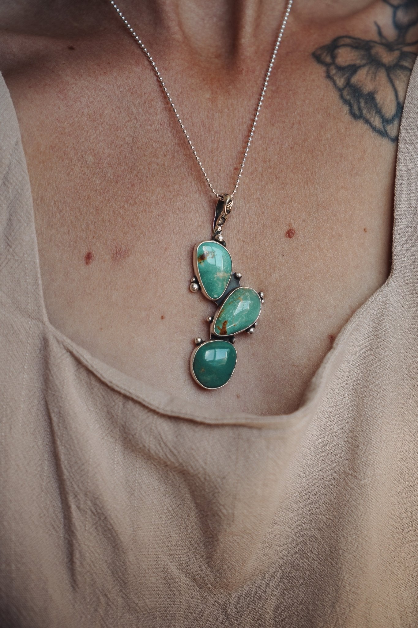 The Prickly Pear Pendant in Royston Turquoise - Golden Road Crafted