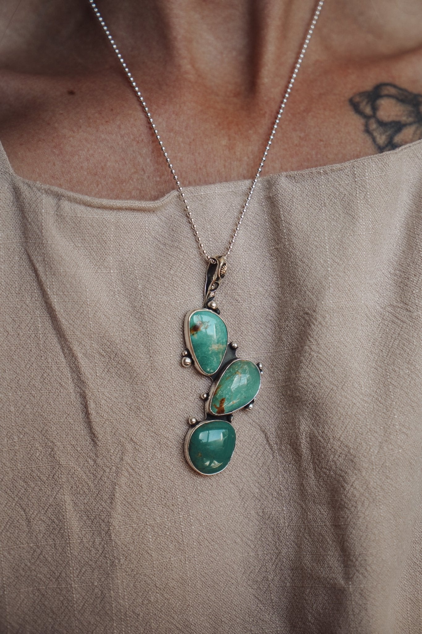 The Prickly Pear Pendant in Royston Turquoise - Golden Road Crafted