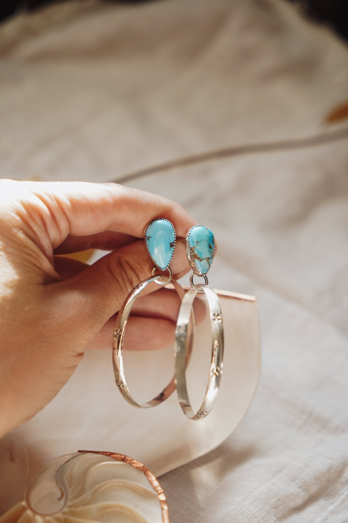 The Rain Drop Hoops in Golden Hills Turquoise - Golden Road Crafted