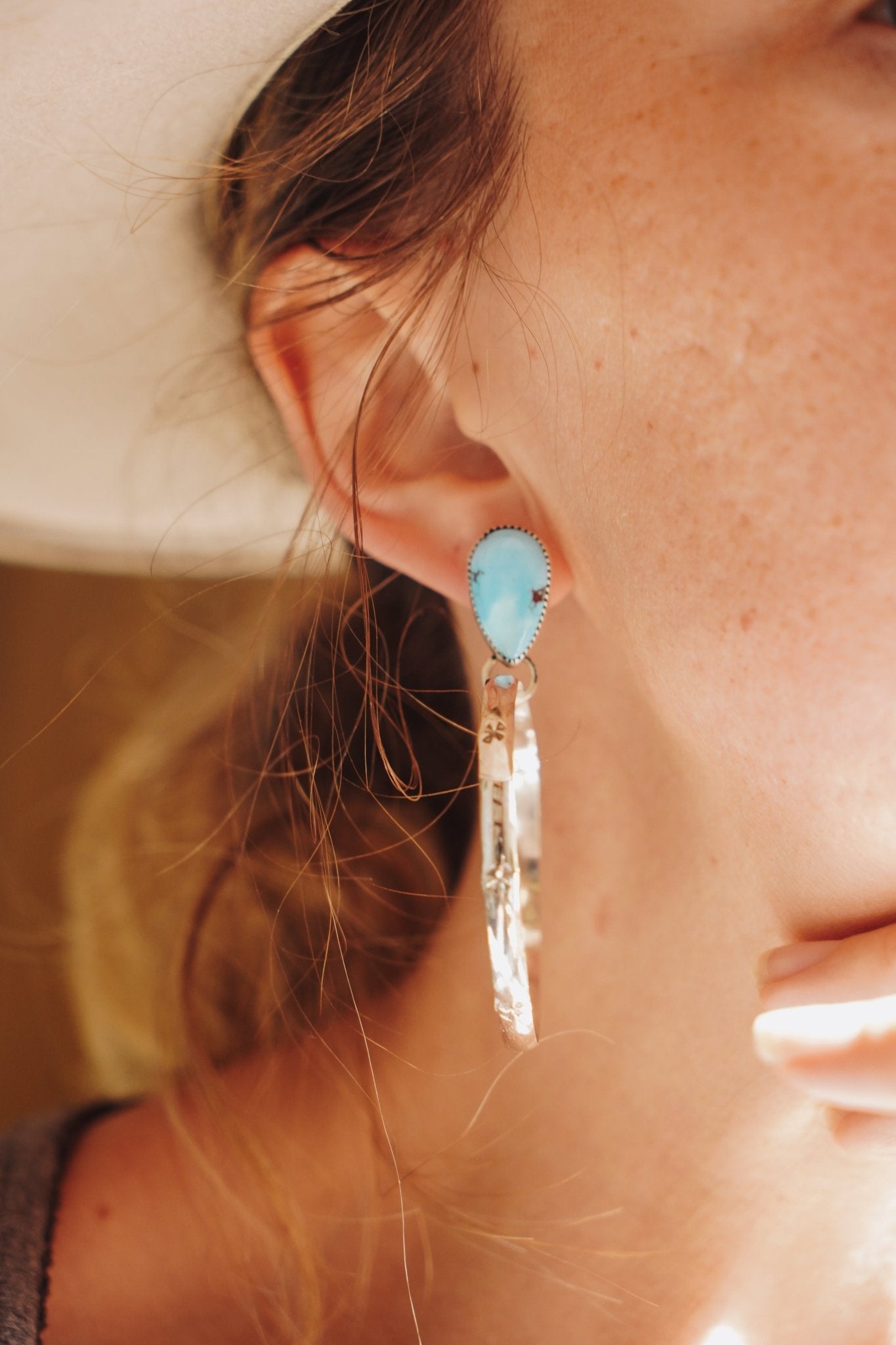 The Rain Drop Hoops in Golden Hills Turquoise - Golden Road Crafted