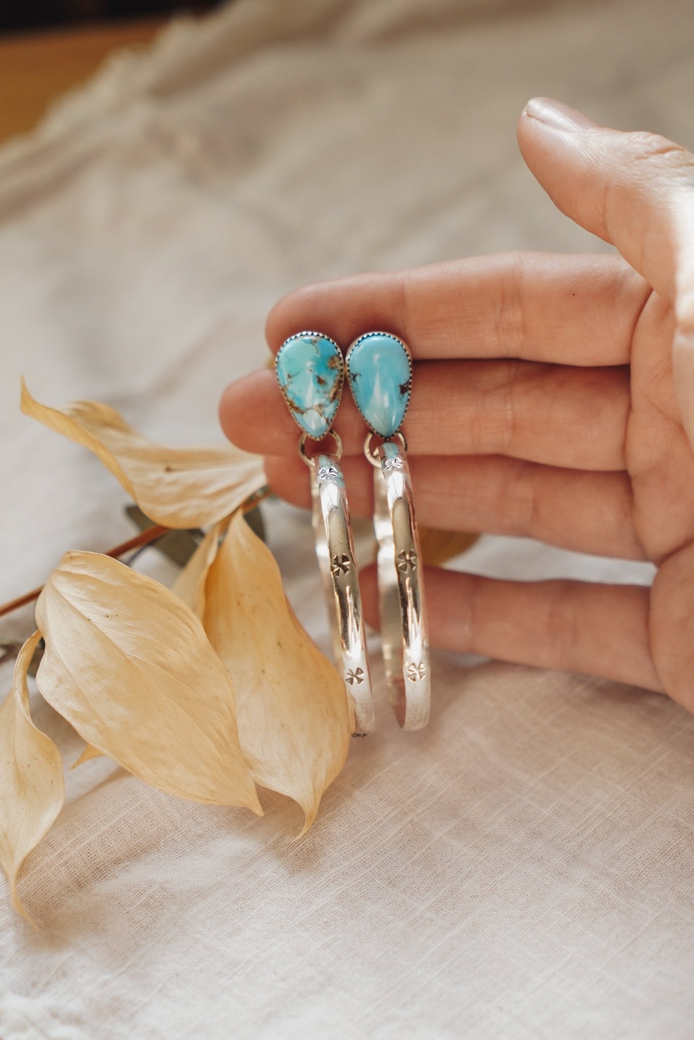 The Rain Drop Hoops in Golden Hills Turquoise - Golden Road Crafted