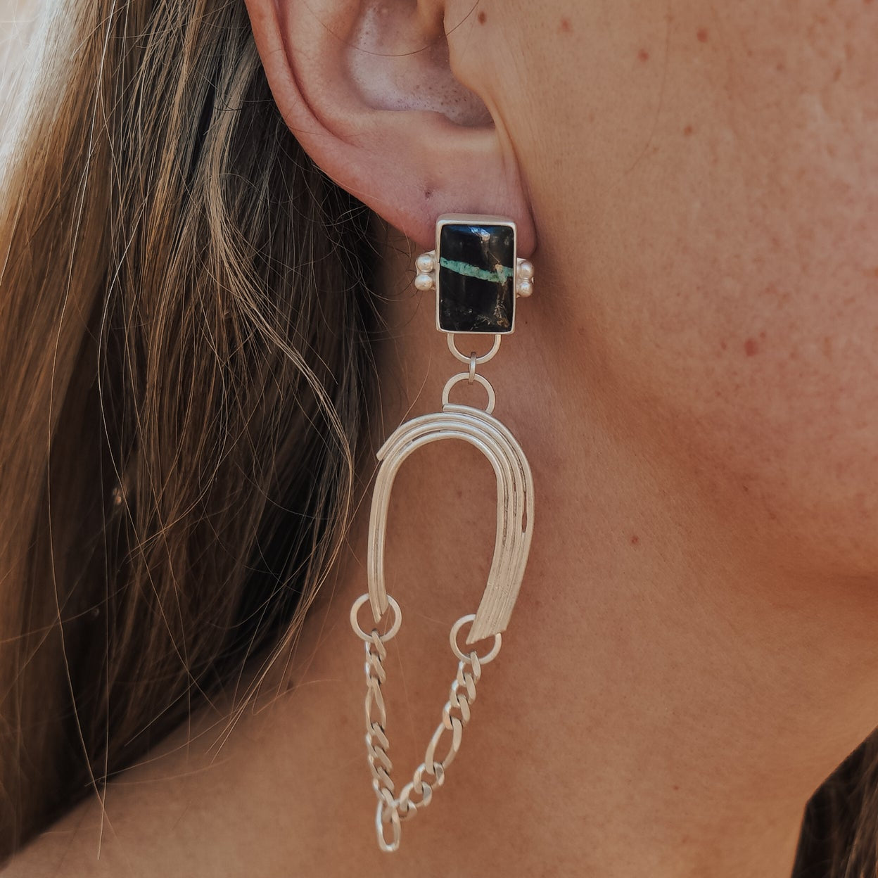 The Rainbow Relic Earrings in Blackjack Turquoise - Golden Road Crafted