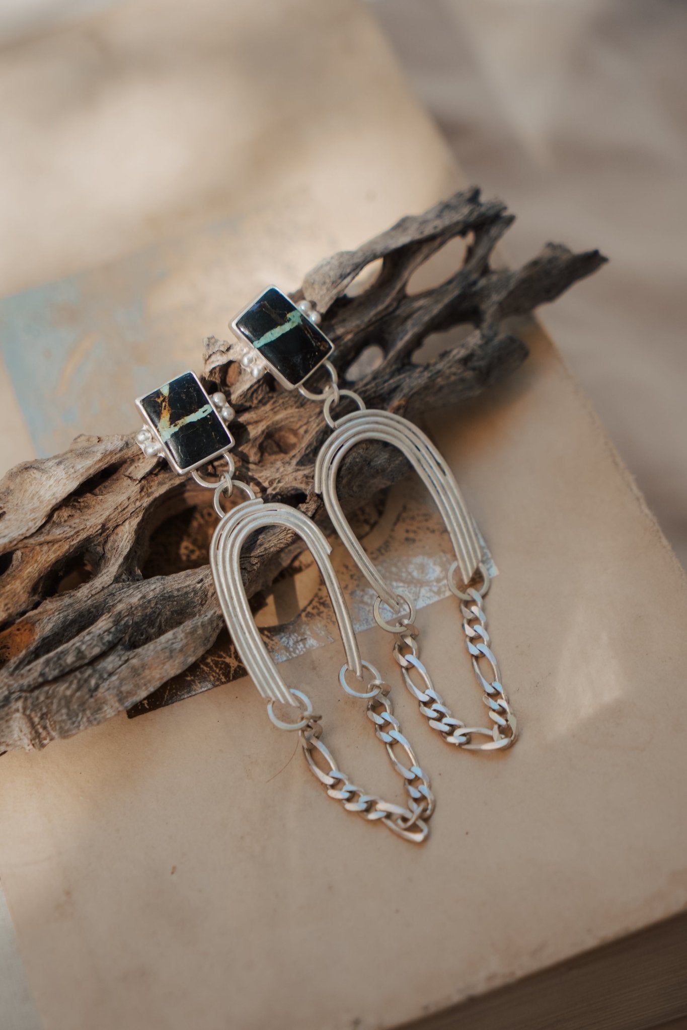 The Rainbow Relic Earrings in Blackjack Turquoise - Golden Road Crafted