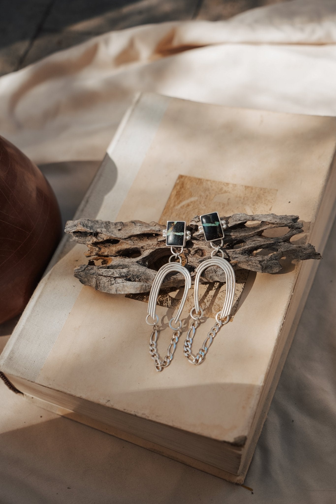 The Rainbow Relic Earrings in Blackjack Turquoise - Golden Road Crafted