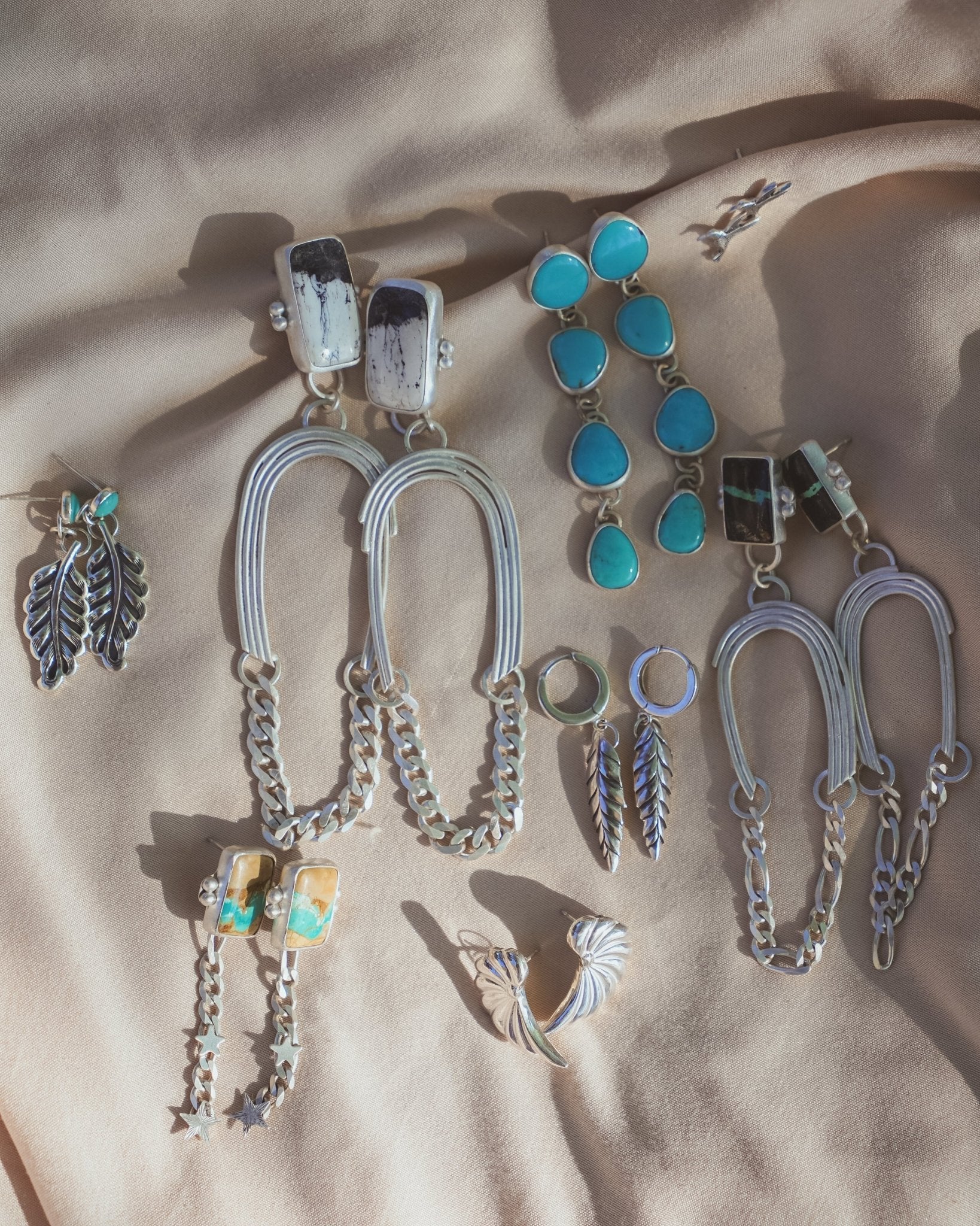 The Rainbow Relic Earrings in Blackjack Turquoise - Golden Road Crafted