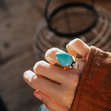 The Raindrop Ring in Carico Lake Turquoise (Size 6.5) - Golden Road Crafted