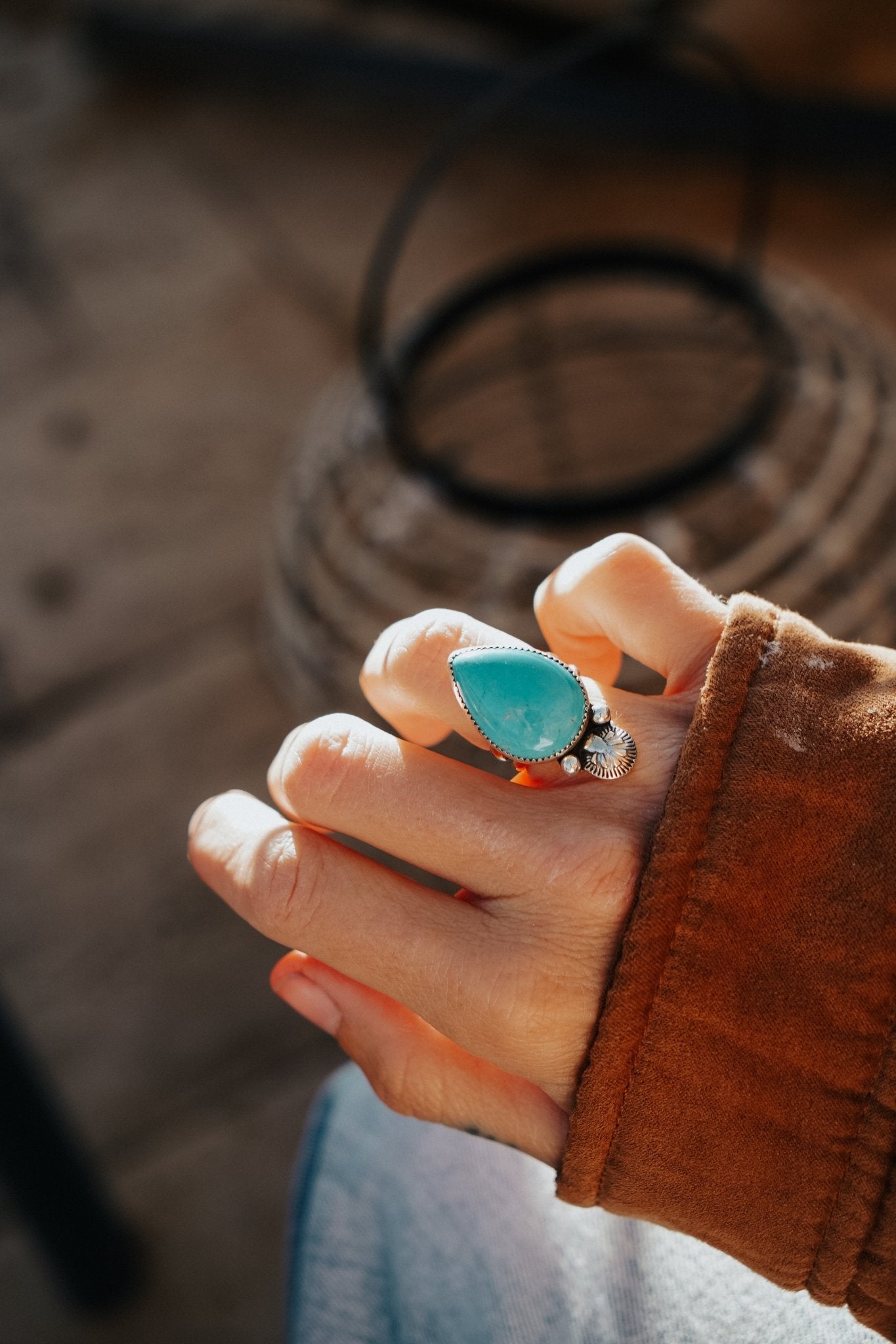 The Raindrop Ring in Carico Lake Turquoise (Size 6.5) - Golden Road Crafted