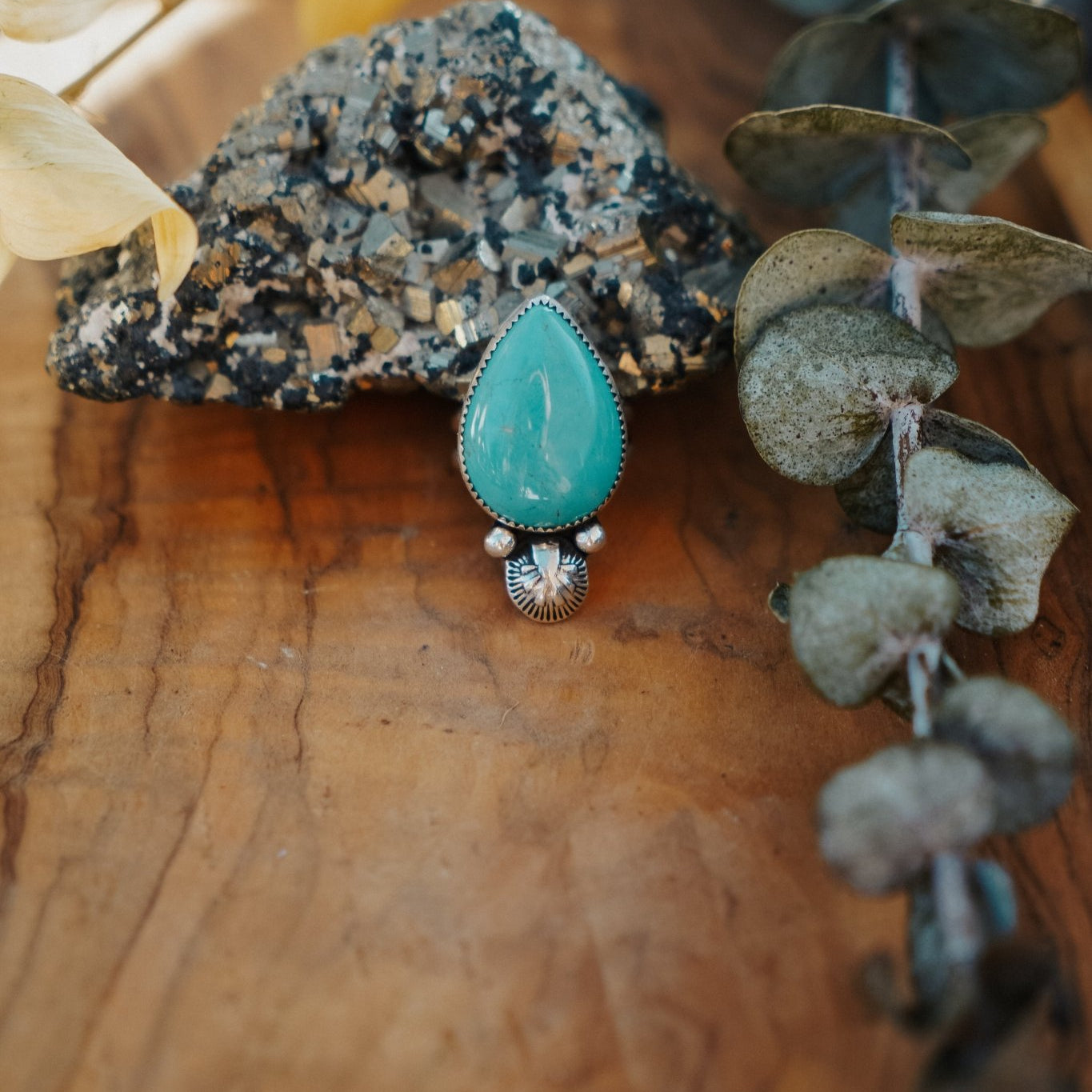 The Raindrop Ring in Carico Lake Turquoise (Size 6.5) - Golden Road Crafted