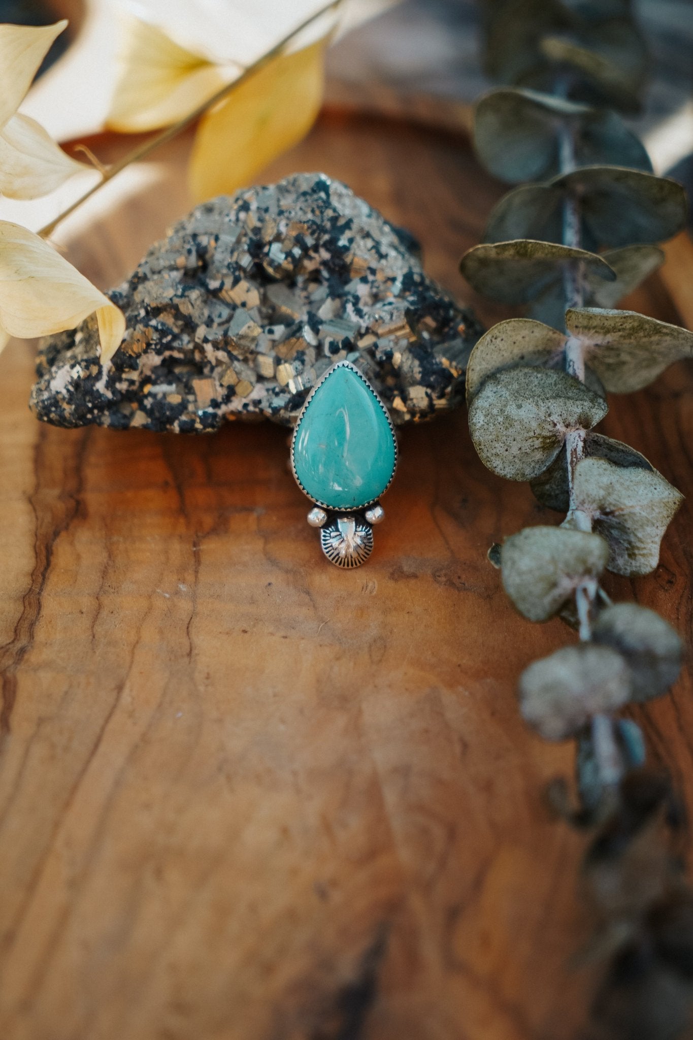 The Raindrop Ring in Carico Lake Turquoise (Size 6.5) - Golden Road Crafted