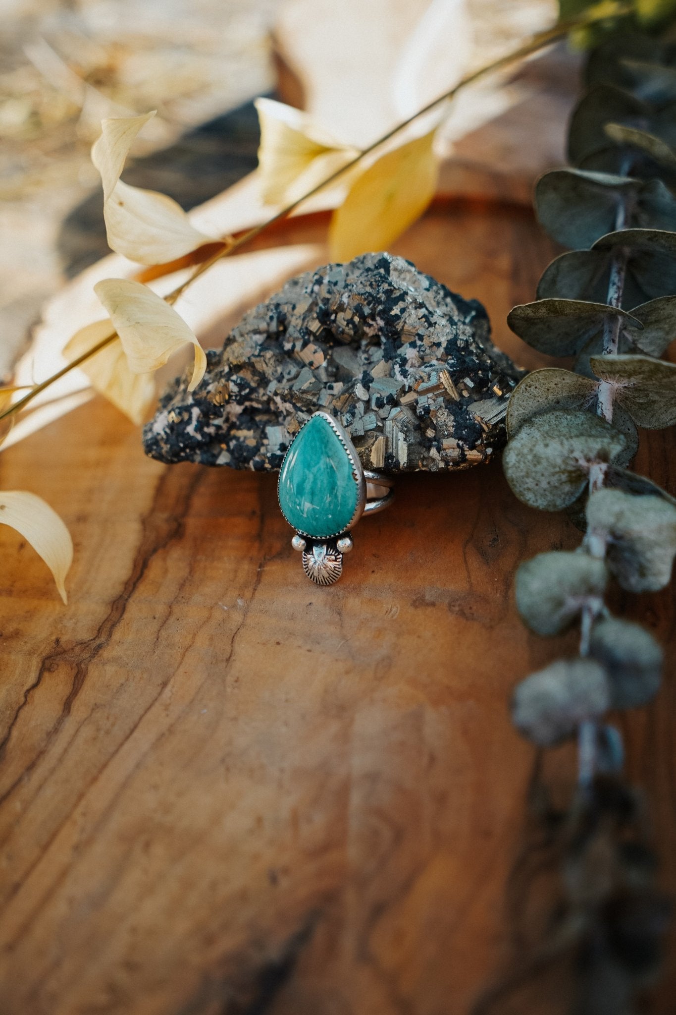 The Raindrop Ring in Carico Lake Turquoise (Size 7) - Golden Road Crafted