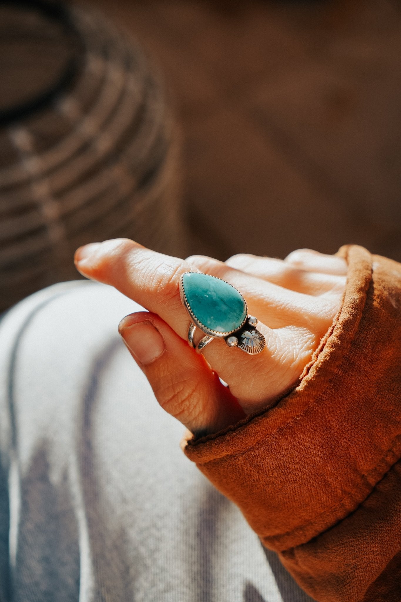 The Raindrop Ring in Carico Lake Turquoise (Size 7) - Golden Road Crafted