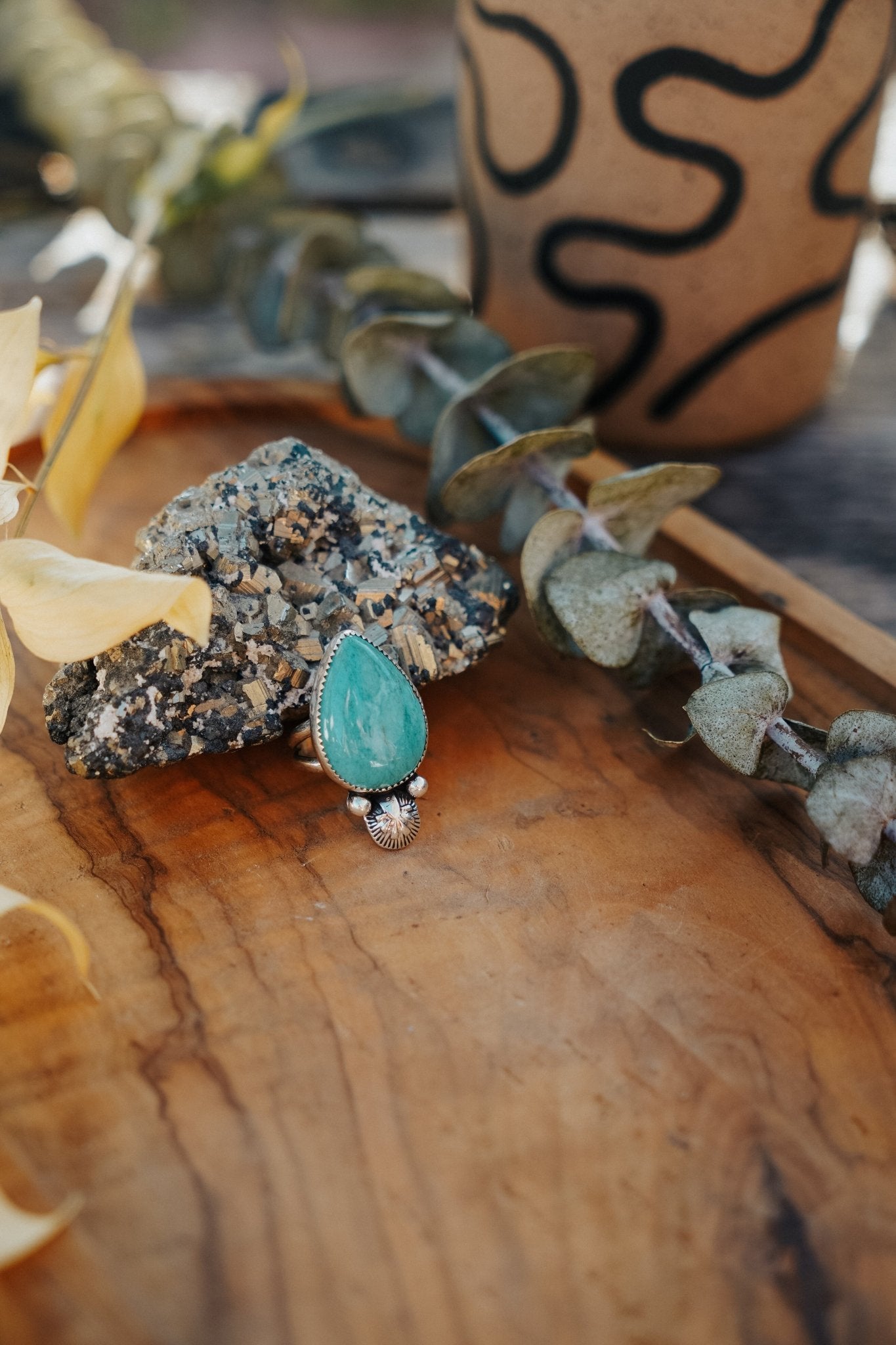 The Raindrop Ring in Carico Lake Turquoise (Size 7) - Golden Road Crafted