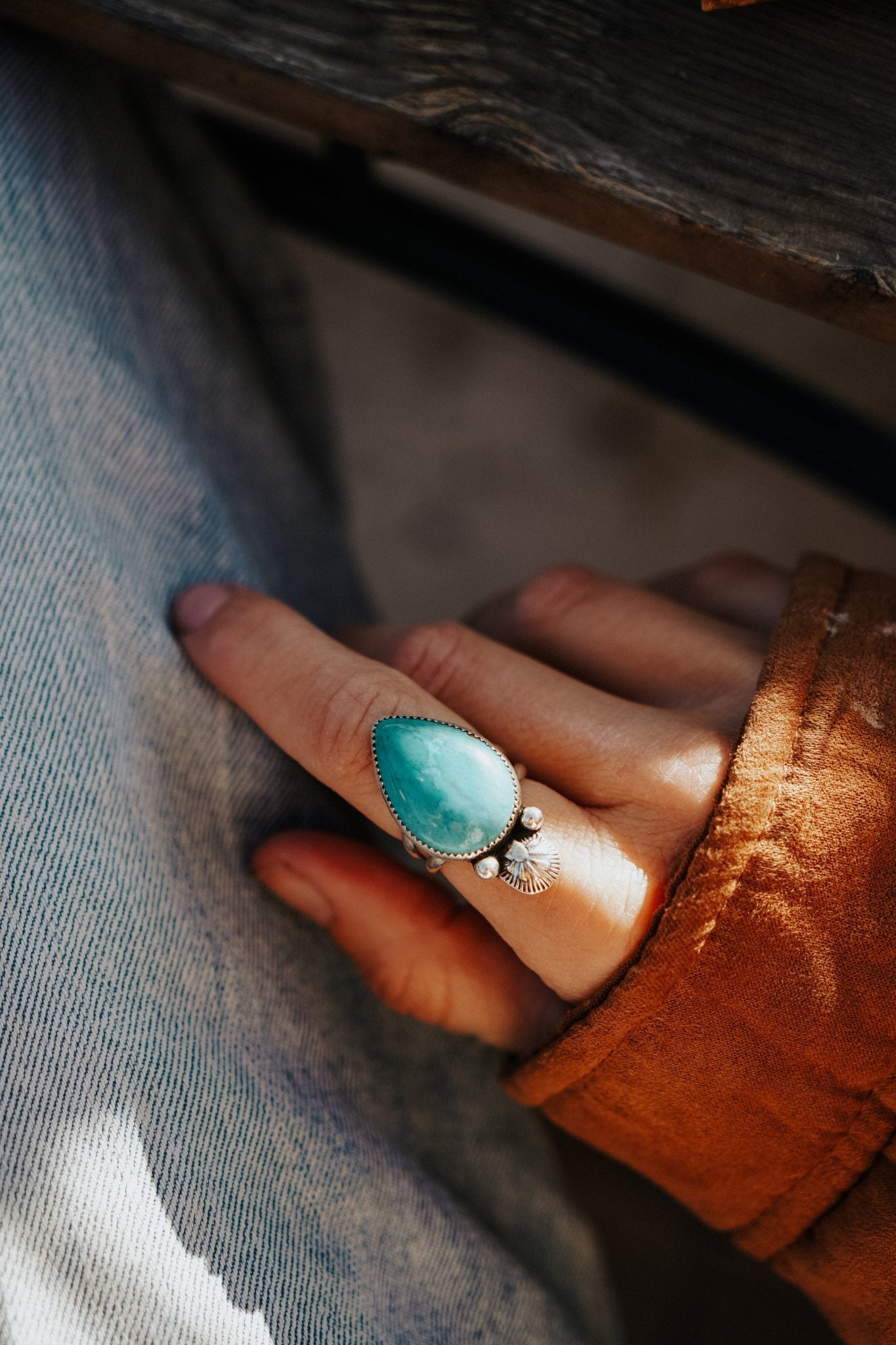 The Raindrop Ring in Carico Lake Turquoise (Size 7) - Golden Road Crafted