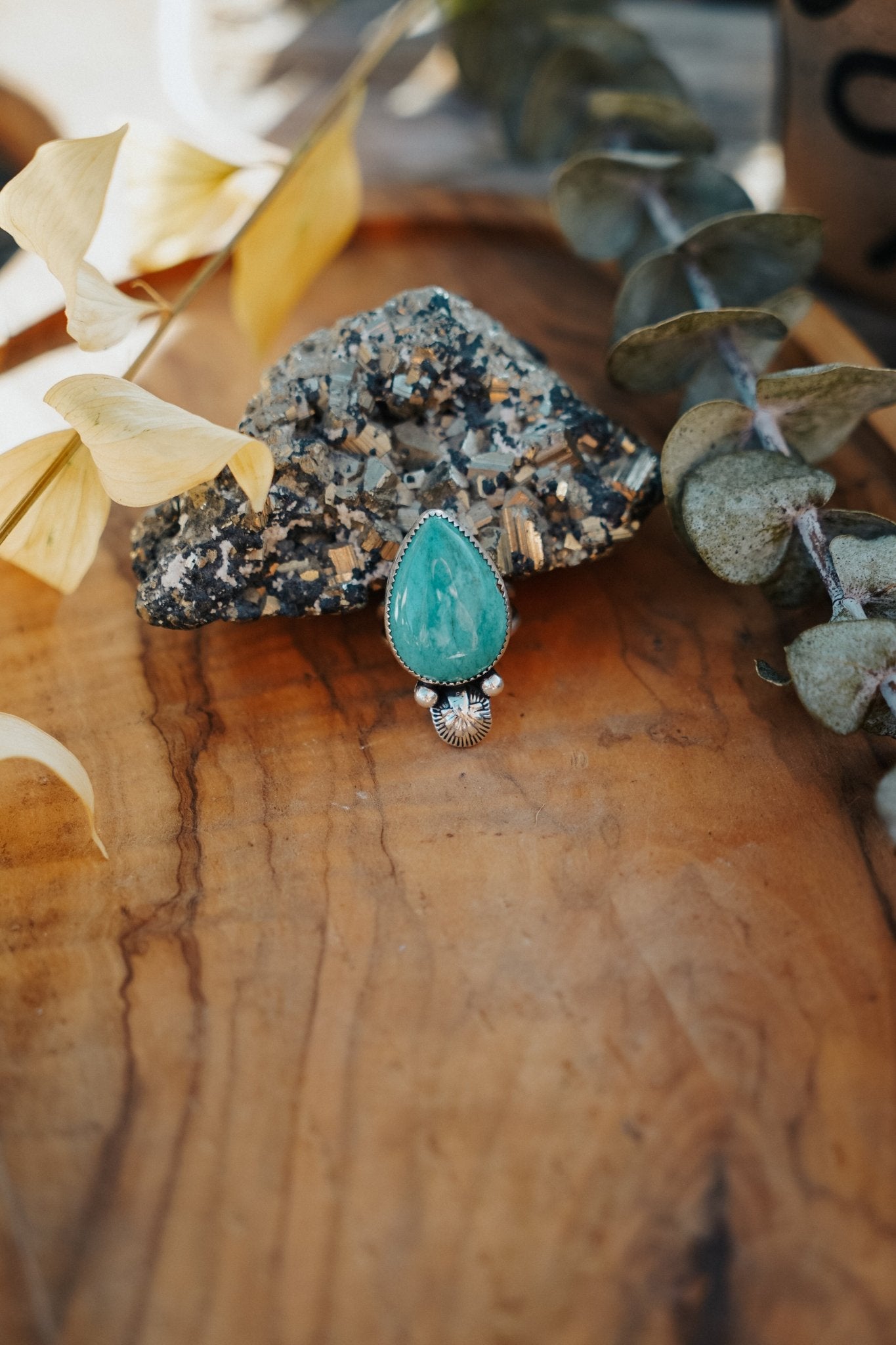The Raindrop Ring in Carico Lake Turquoise (Size 7) - Golden Road Crafted