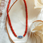 The Red Earth Choker in Red Coral + Hand - painted Bead - Golden Road Crafted