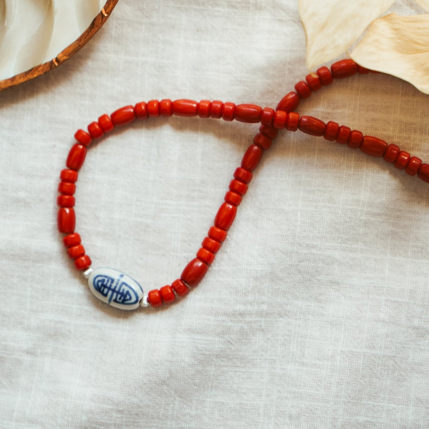 The Red Earth Choker in Red Coral + Hand - painted Bead - Golden Road Crafted