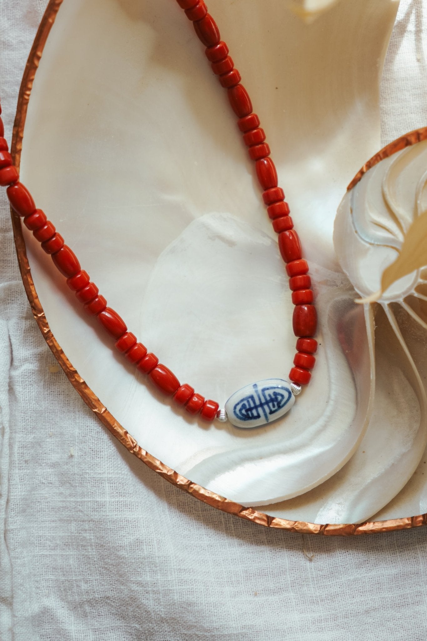 The Red Earth Choker in Red Coral + Hand - painted Bead - Golden Road Crafted