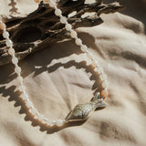 The Silver Current Necklace with Peach Moonstone - Golden Road Crafted