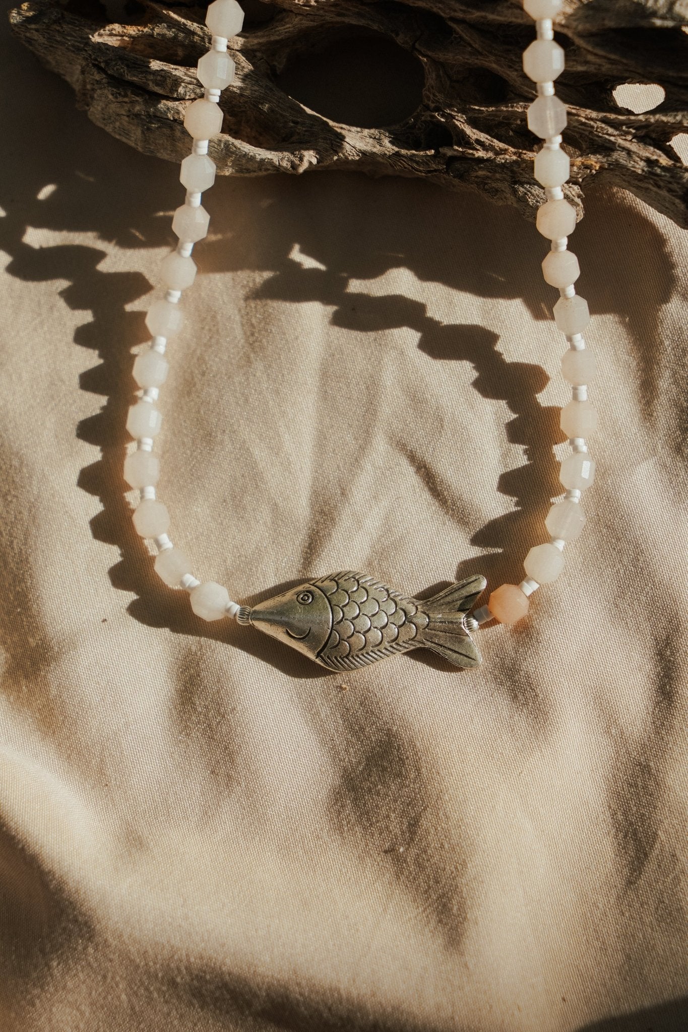 The Silver Current Necklace with Peach Moonstone - Golden Road Crafted