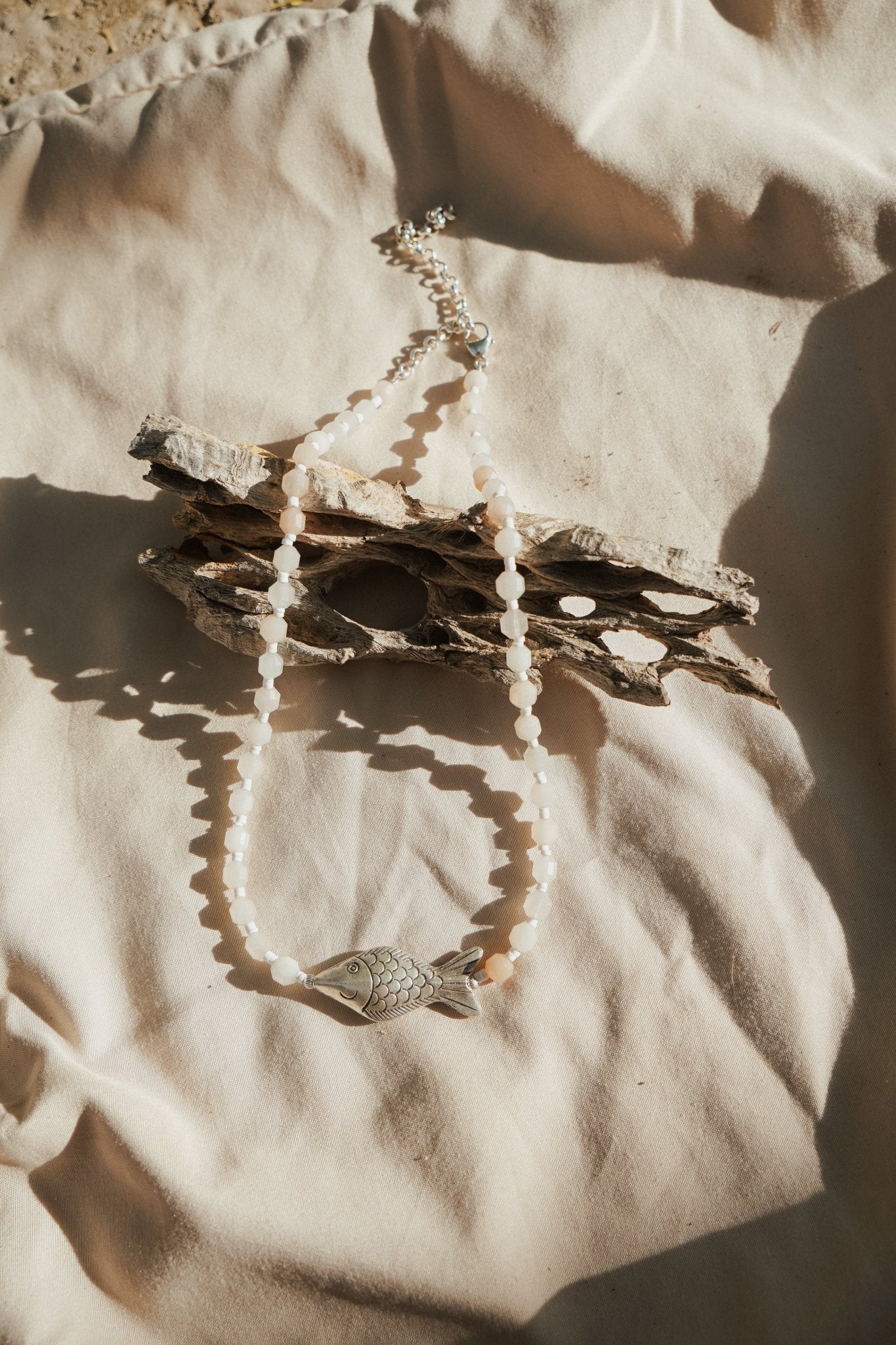 The Silver Current Necklace with Peach Moonstone - Golden Road Crafted