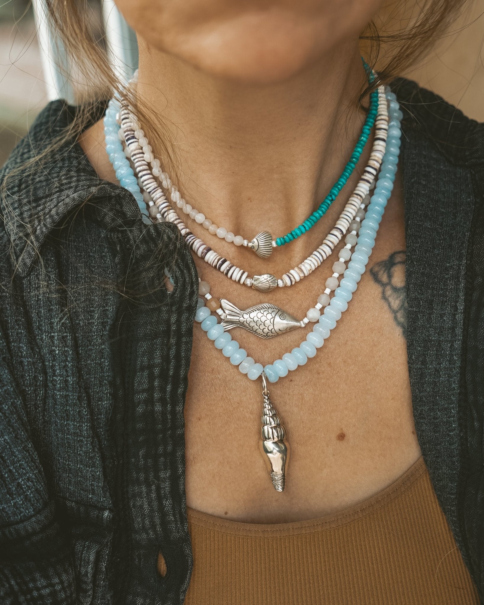 The Silver Current Necklace with Peach Moonstone - Golden Road Crafted